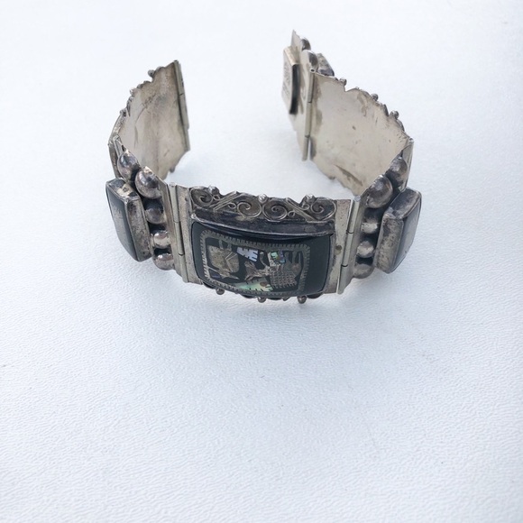 Vintage Mexico Sterling Inlay Panel Bracelet - Picture 10 of 11